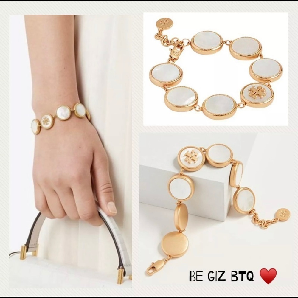 Authentic Tory Burch Gold and Cream Cocktail Statement Bracelet